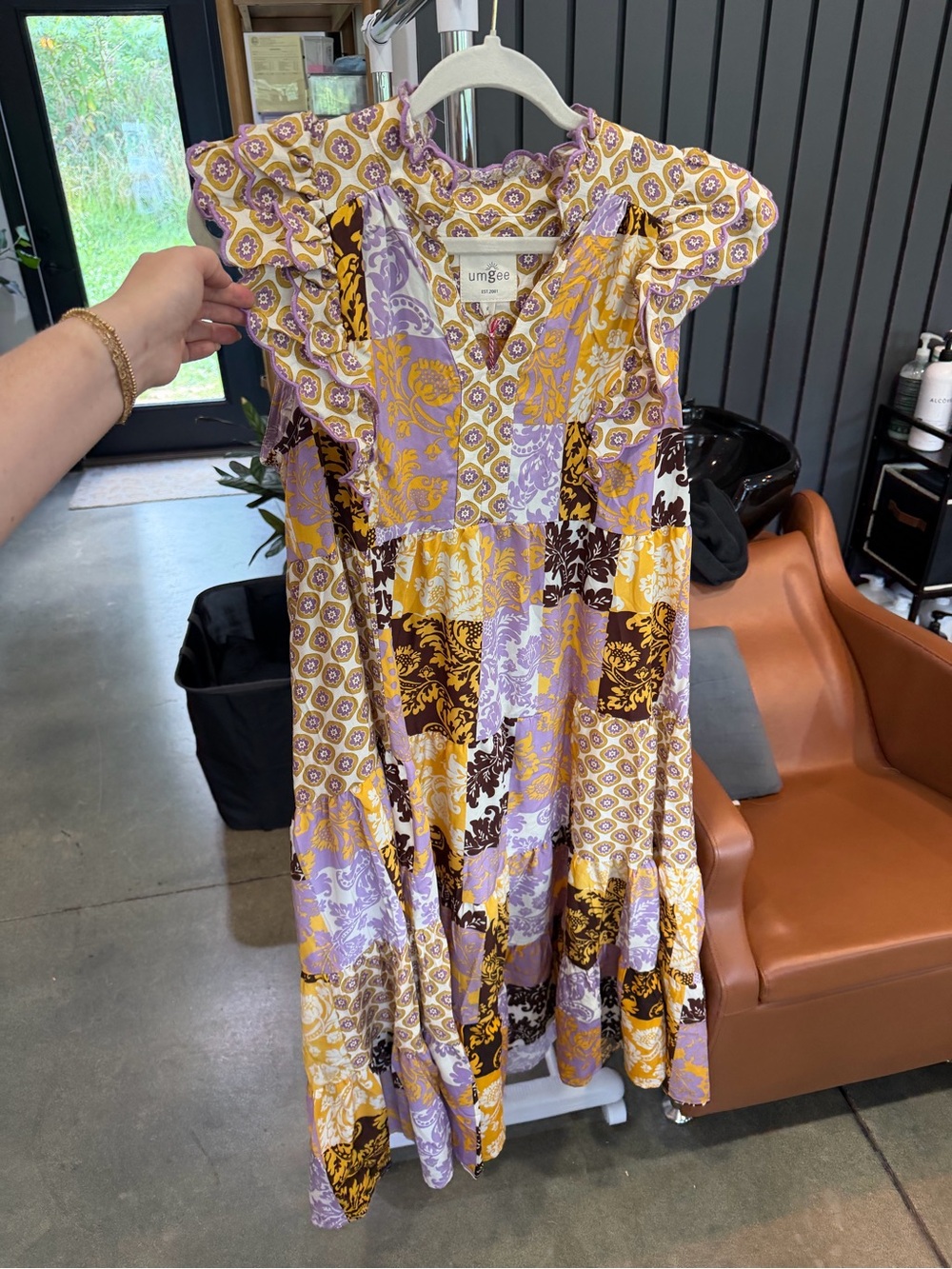 Umgee Lavender, Mustard & Brown Patchwork Maxi Dress